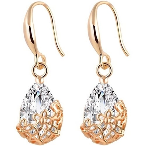 Womens Zircon Waterdrop Hollow Flower Eardrop Hook Dangle Earrings Jewelry Image 10