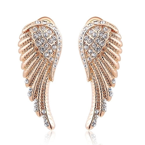 Womens 9K Gold Plated Angel Wings Crystal Ear Studs Luxury Earrings Jewelry Image 6