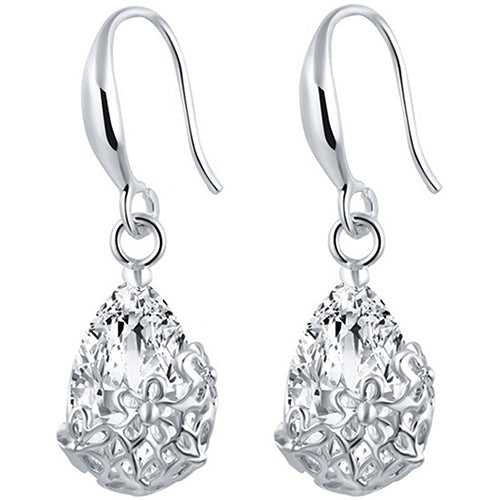 Womens Zircon Waterdrop Hollow Flower Eardrop Hook Dangle Earrings Jewelry Image 11