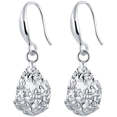 Womens Zircon Waterdrop Hollow Flower Eardrop Hook Dangle Earrings Jewelry Image 1