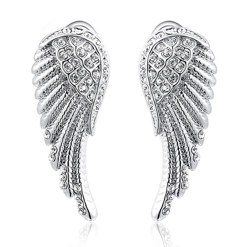 Womens 9K Gold Plated Angel Wings Crystal Ear Studs Luxury Earrings Jewelry Image 1