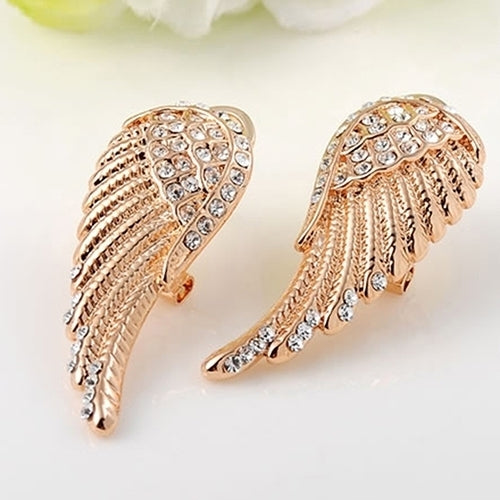 Womens 9K Gold Plated Angel Wings Crystal Ear Studs Luxury Earrings Jewelry Image 8