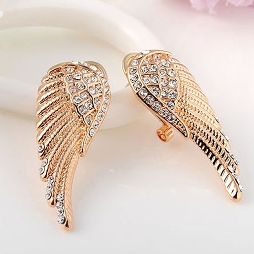 Womens 9K Gold Plated Angel Wings Crystal Ear Studs Luxury Earrings Jewelry Image 9