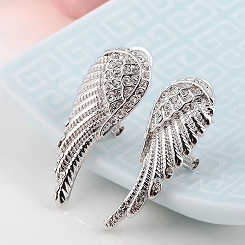 Womens 9K Gold Plated Angel Wings Crystal Ear Studs Luxury Earrings Jewelry Image 11