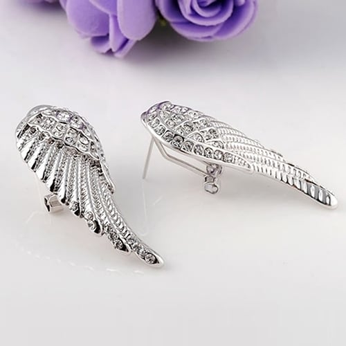 Womens 9K Gold Plated Angel Wings Crystal Ear Studs Luxury Earrings Jewelry Image 12