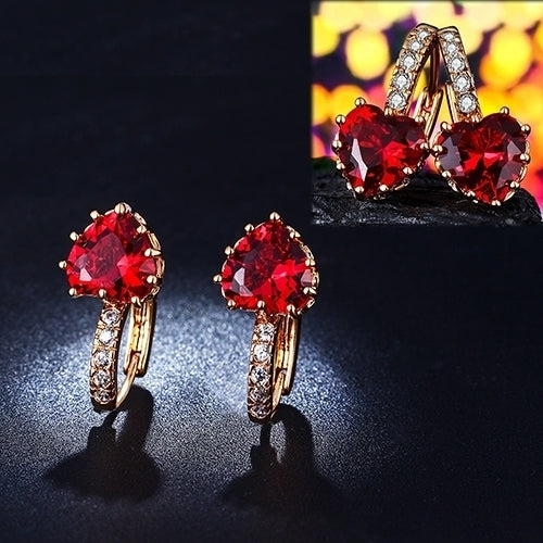 Womens Red Love Heart Zircon 18K Gold Plated Leverback Huggie Earrings Jewelry Image 4