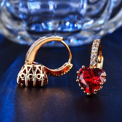 Womens Red Love Heart Zircon 18K Gold Plated Leverback Huggie Earrings Jewelry Image 6