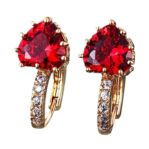 Womens Red Love Heart Zircon 18K Gold Plated Leverback Huggie Earrings Jewelry Image 8