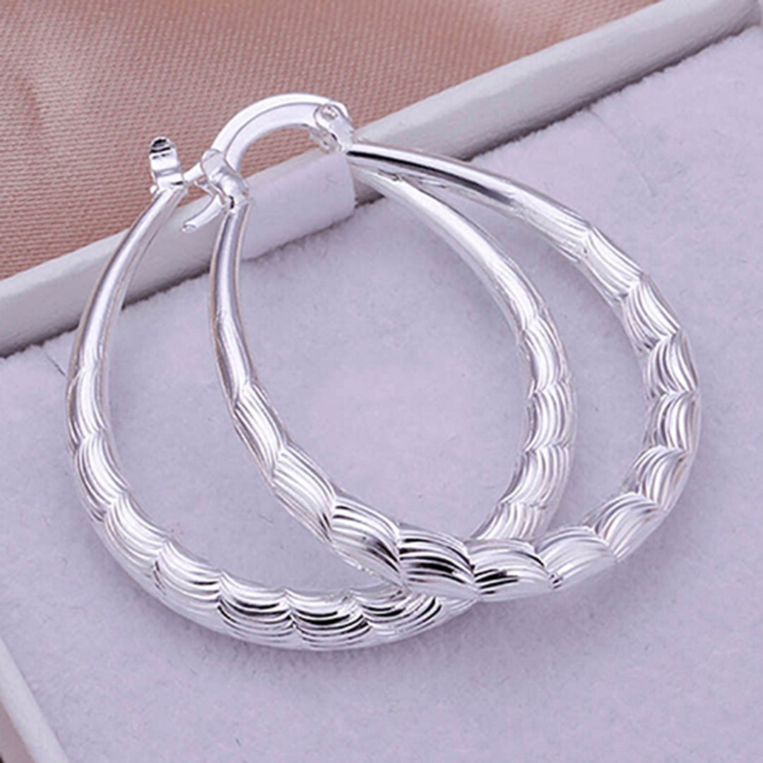 Earrings Exquisite U Shape Plated Silver Hoop Dangle Ear Rings for Dating Image 3