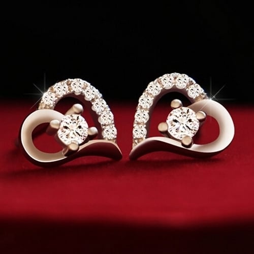 Womens Zircon Heart 925 Sterling Silver Plated Ear Studs Earrings Jewelry Gift Image 1