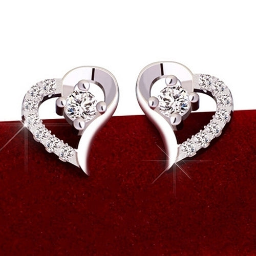 Womens Zircon Heart 925 Sterling Silver Plated Ear Studs Earrings Jewelry Gift Image 2