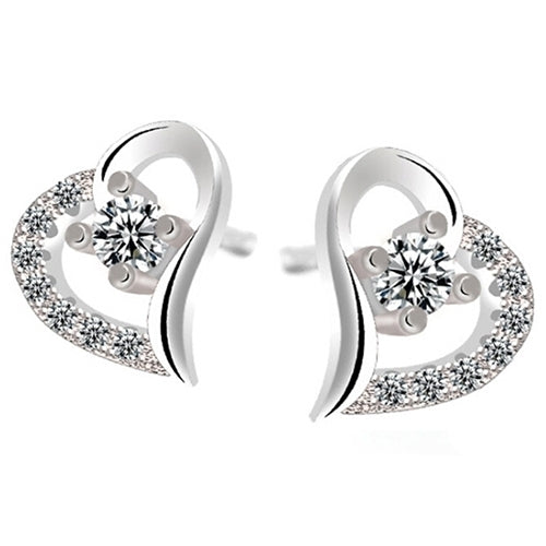 Womens Zircon Heart 925 Sterling Silver Plated Ear Studs Earrings Jewelry Gift Image 4