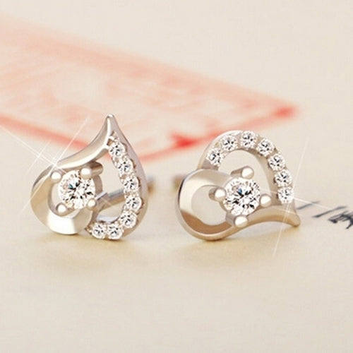 Womens Zircon Heart 925 Sterling Silver Plated Ear Studs Earrings Jewelry Gift Image 4