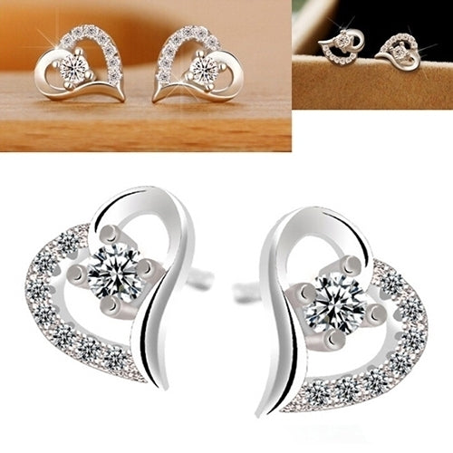 Womens Zircon Heart 925 Sterling Silver Plated Ear Studs Earrings Jewelry Gift Image 6