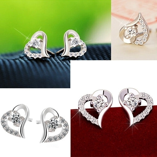 Womens Zircon Heart 925 Sterling Silver Plated Ear Studs Earrings Jewelry Gift Image 8