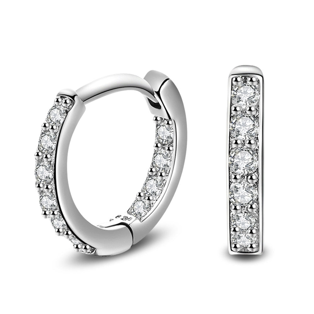 Women Silver Plated Cubic Zirconia Inlaid Huggie Hoop Ear Stud Earrings Jewelry Image 1