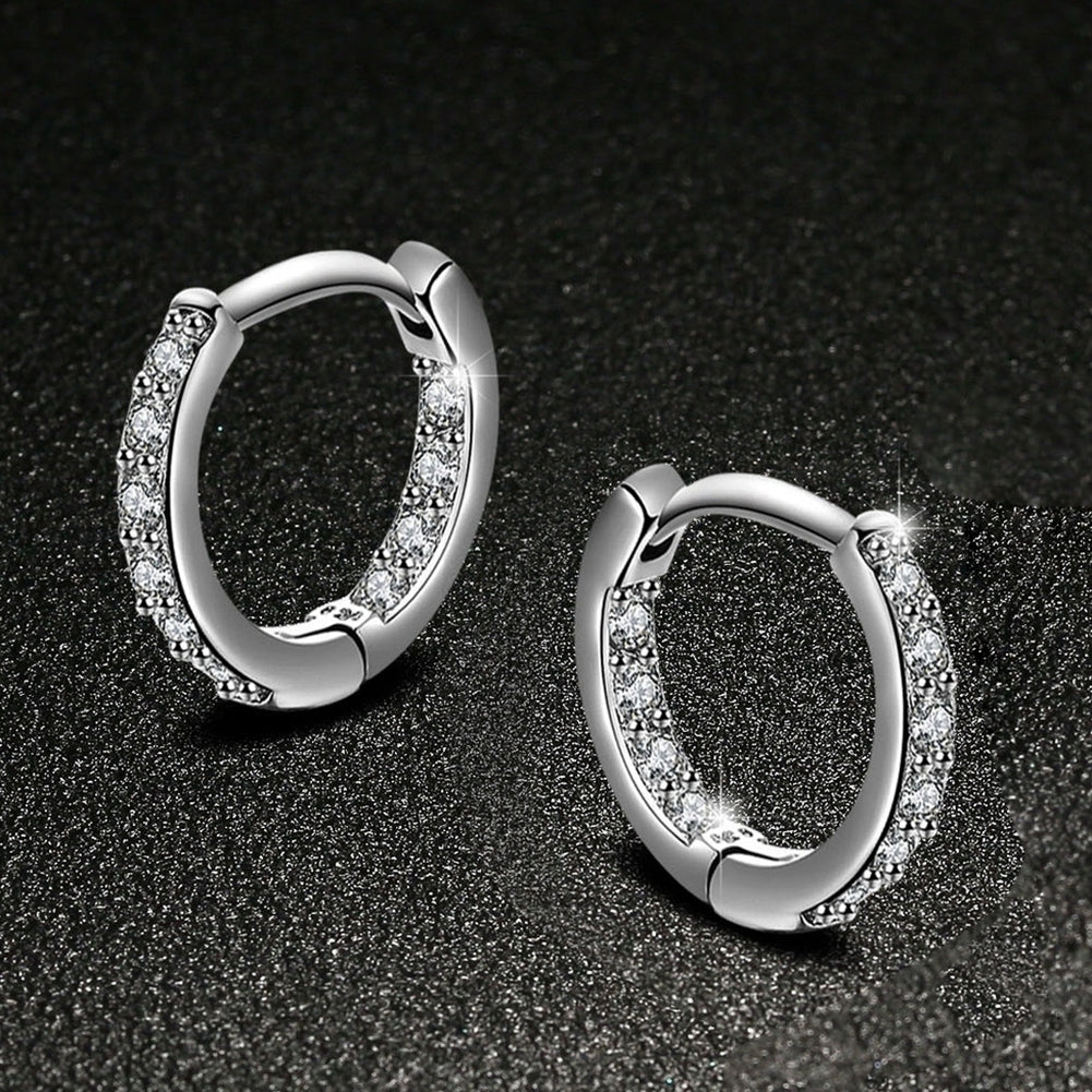 Women Silver Plated Cubic Zirconia Inlaid Huggie Hoop Ear Stud Earrings Jewelry Image 8