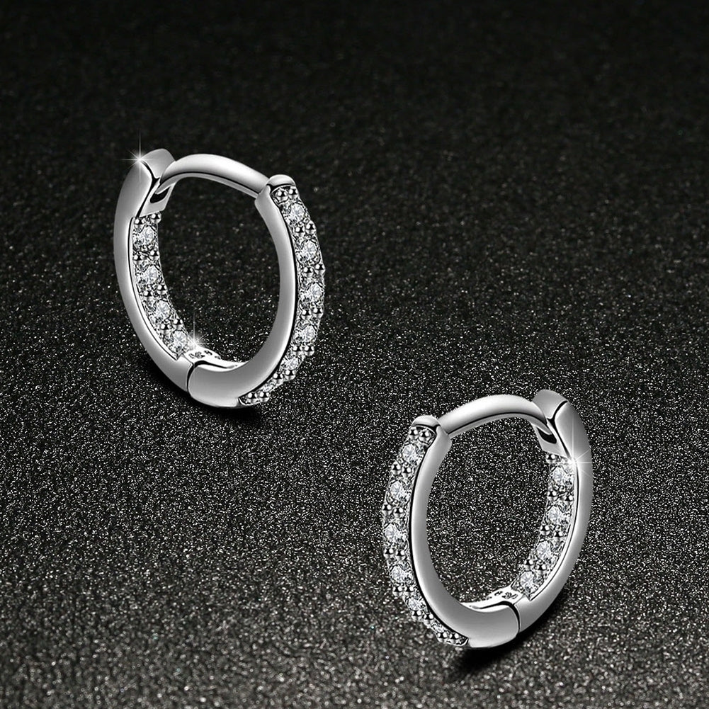 Women Silver Plated Cubic Zirconia Inlaid Huggie Hoop Ear Stud Earrings Jewelry Image 9