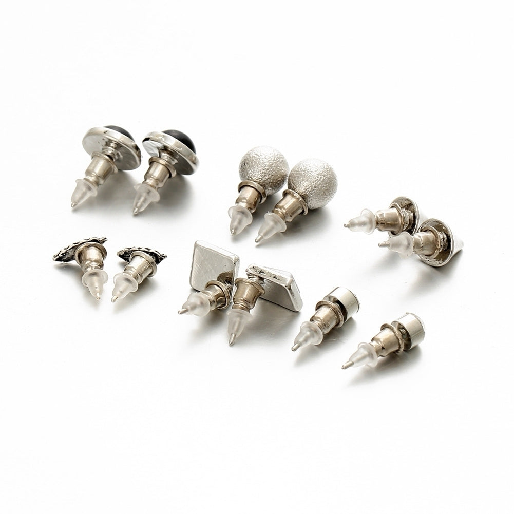 6 Pairs Fashion Rivet Ball Rhinestone Feather Stud Earring Lady Punk Jewelry Image 4