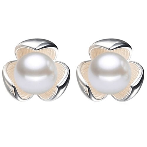 Flower 925 Sterling Silver Ear Studs Rhinestone Ball Earrings Wedding Jewelry Image 2