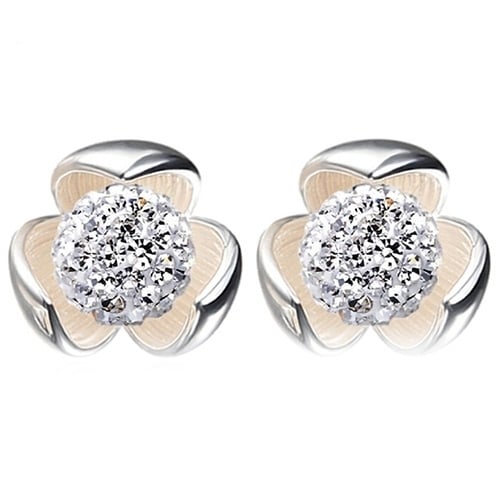 Flower 925 Sterling Silver Ear Studs Rhinestone Ball Earrings Wedding Jewelry Image 4