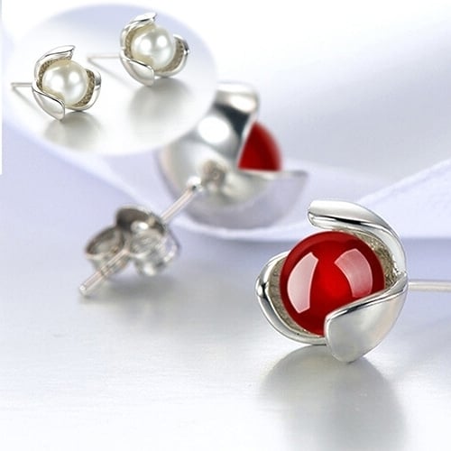 Flower 925 Sterling Silver Ear Studs Rhinestone Ball Earrings Wedding Jewelry Image 6