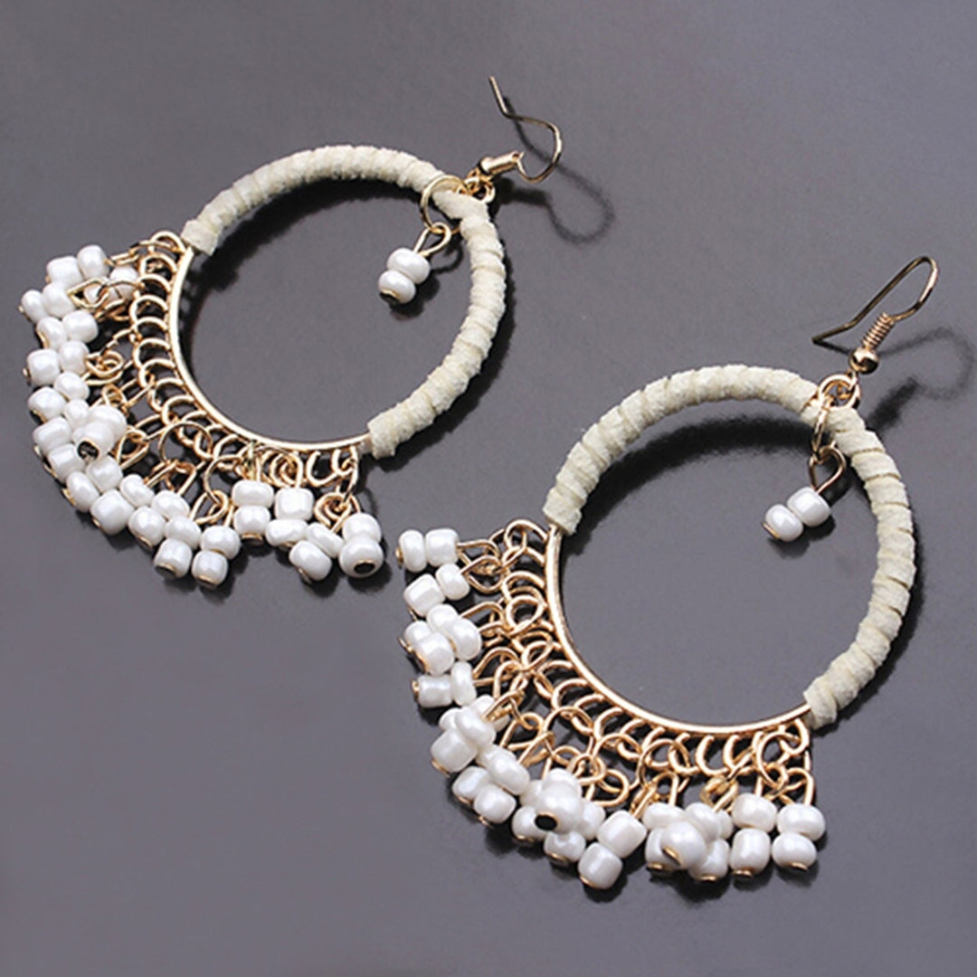 1Pair Earrings Boho Style Beads Tassel Design Alloy Dangle Hook Earrings for Daily Wear Image 1