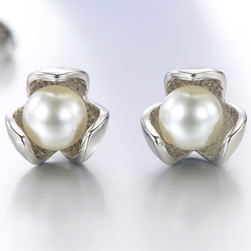 Flower 925 Sterling Silver Ear Studs Rhinestone Ball Earrings Wedding Jewelry Image 12