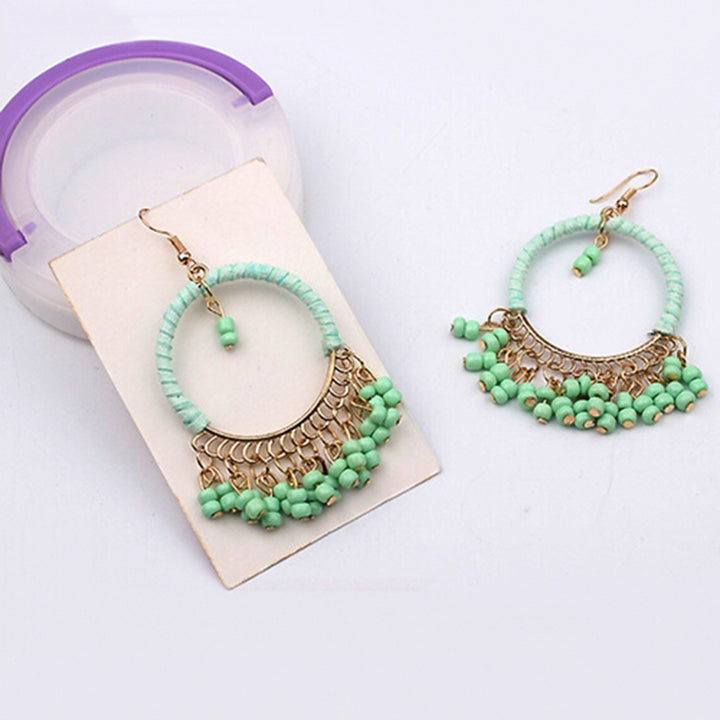 1Pair Earrings Boho Style Beads Tassel Design Alloy Dangle Hook Earrings for Daily Wear Image 2