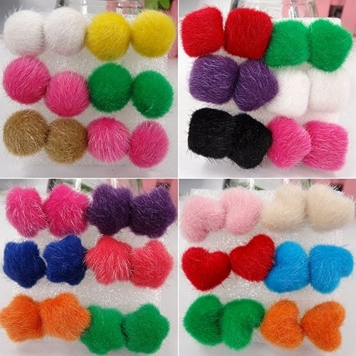 6 Pairs Lovely Warm Furry Square Round Star Heart Plastic Stick Earrings Image 1