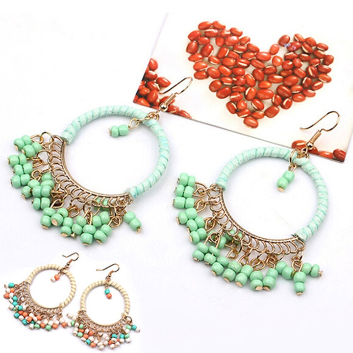 1Pair Earrings Boho Style Beads Tassel Design Alloy Dangle Hook Earrings for Daily Wear Image 4