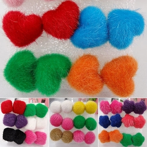 6 Pairs Lovely Warm Furry Square Round Star Heart Plastic Stick Earrings Image 2