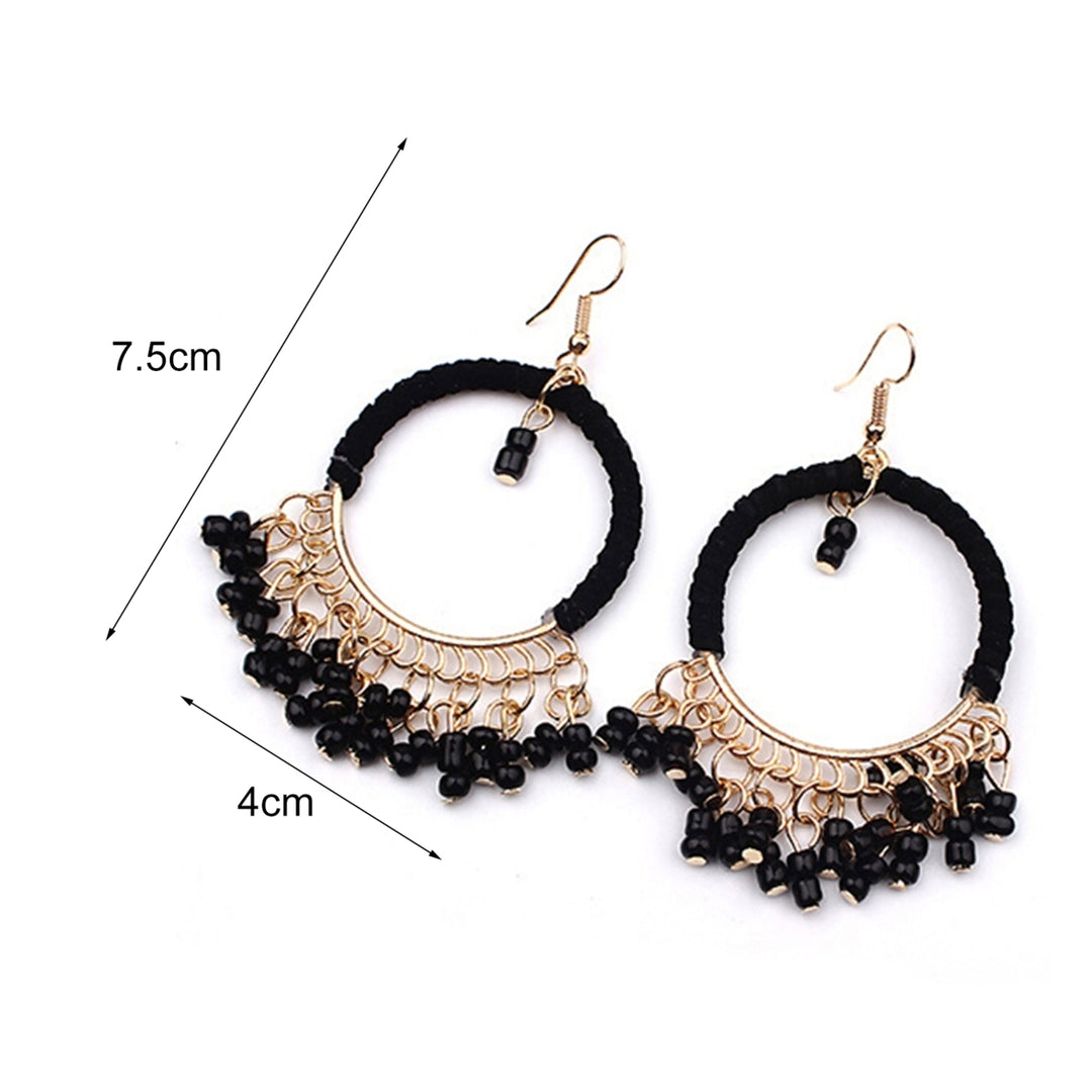 1Pair Earrings Boho Style Beads Tassel Design Alloy Dangle Hook Earrings for Daily Wear Image 4