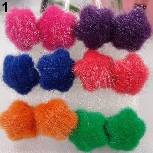 6 Pairs Lovely Warm Furry Square Round Star Heart Plastic Stick Earrings Image 4