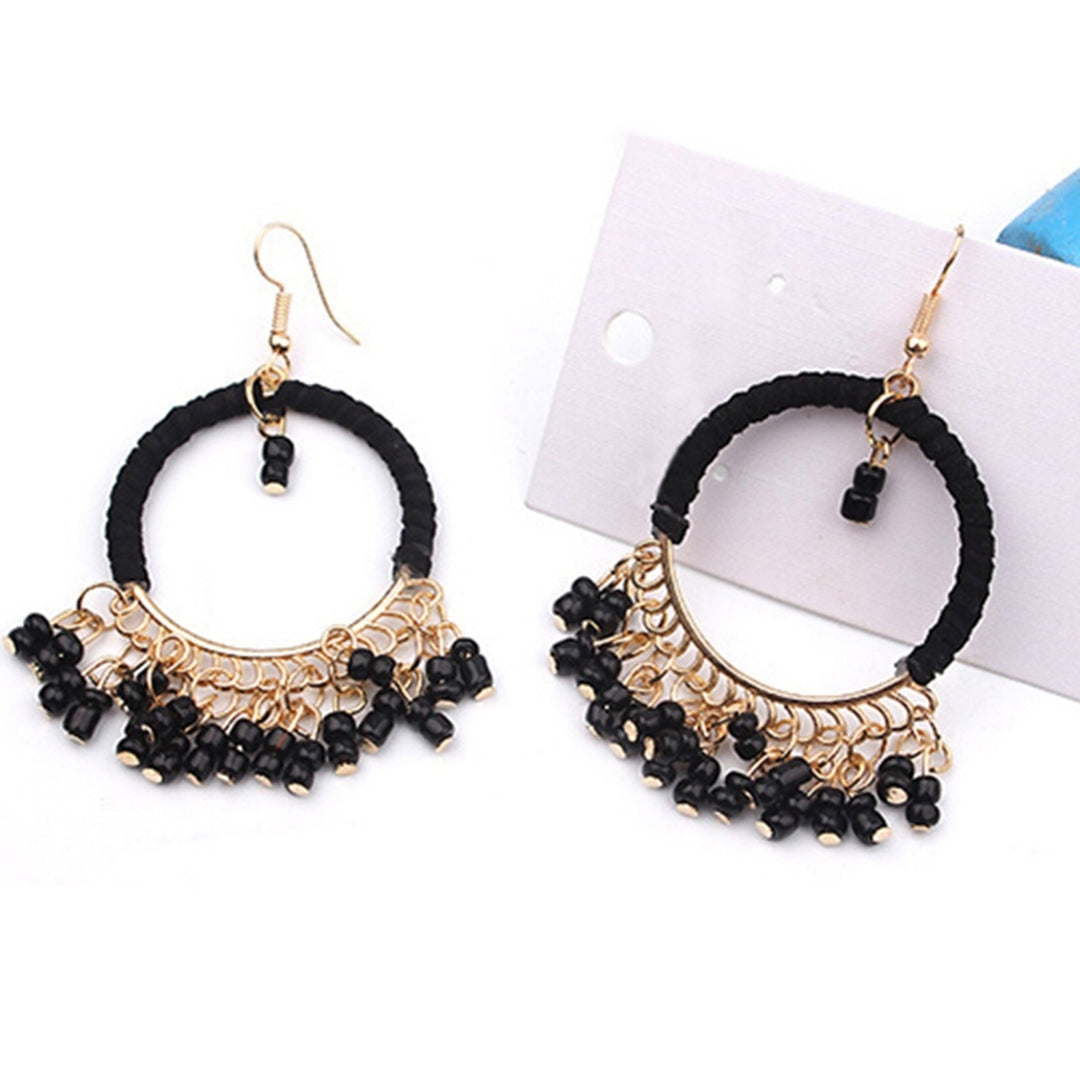 1Pair Earrings Boho Style Beads Tassel Design Alloy Dangle Hook Earrings for Daily Wear Image 7