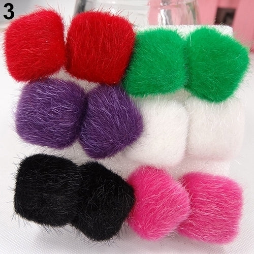 6 Pairs Lovely Warm Furry Square Round Star Heart Plastic Stick Earrings Image 7