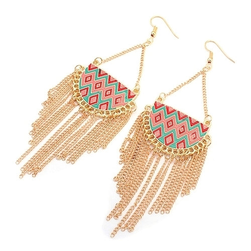 Womens Semicircle Tassels Rhombic Pattern Golden Tone Hook Earrings Jewelry Image 11