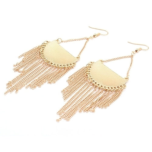 Womens Semicircle Tassels Rhombic Pattern Golden Tone Hook Earrings Jewelry Image 12