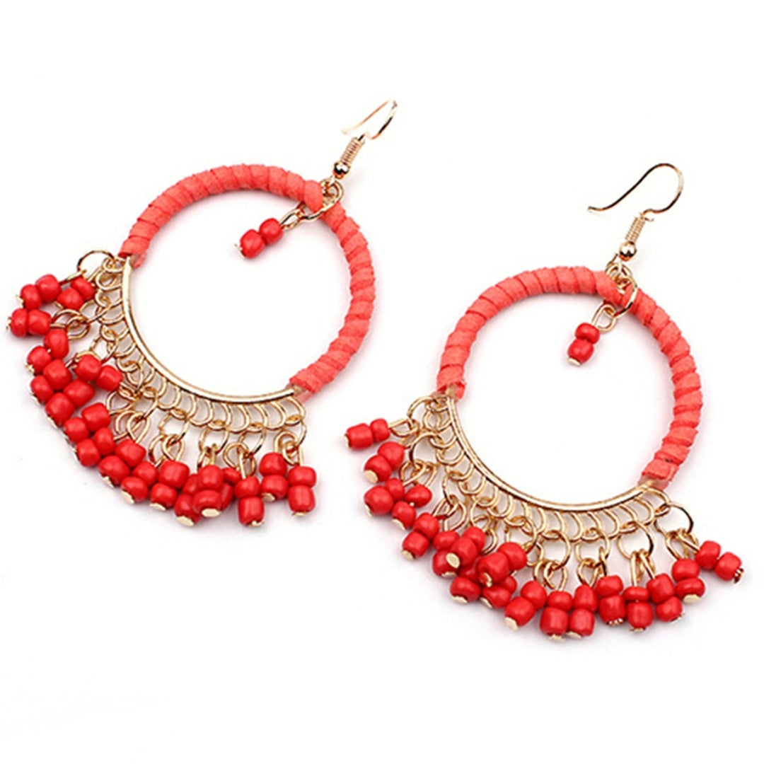 1Pair Earrings Boho Style Beads Tassel Design Alloy Dangle Hook Earrings for Daily Wear Image 8