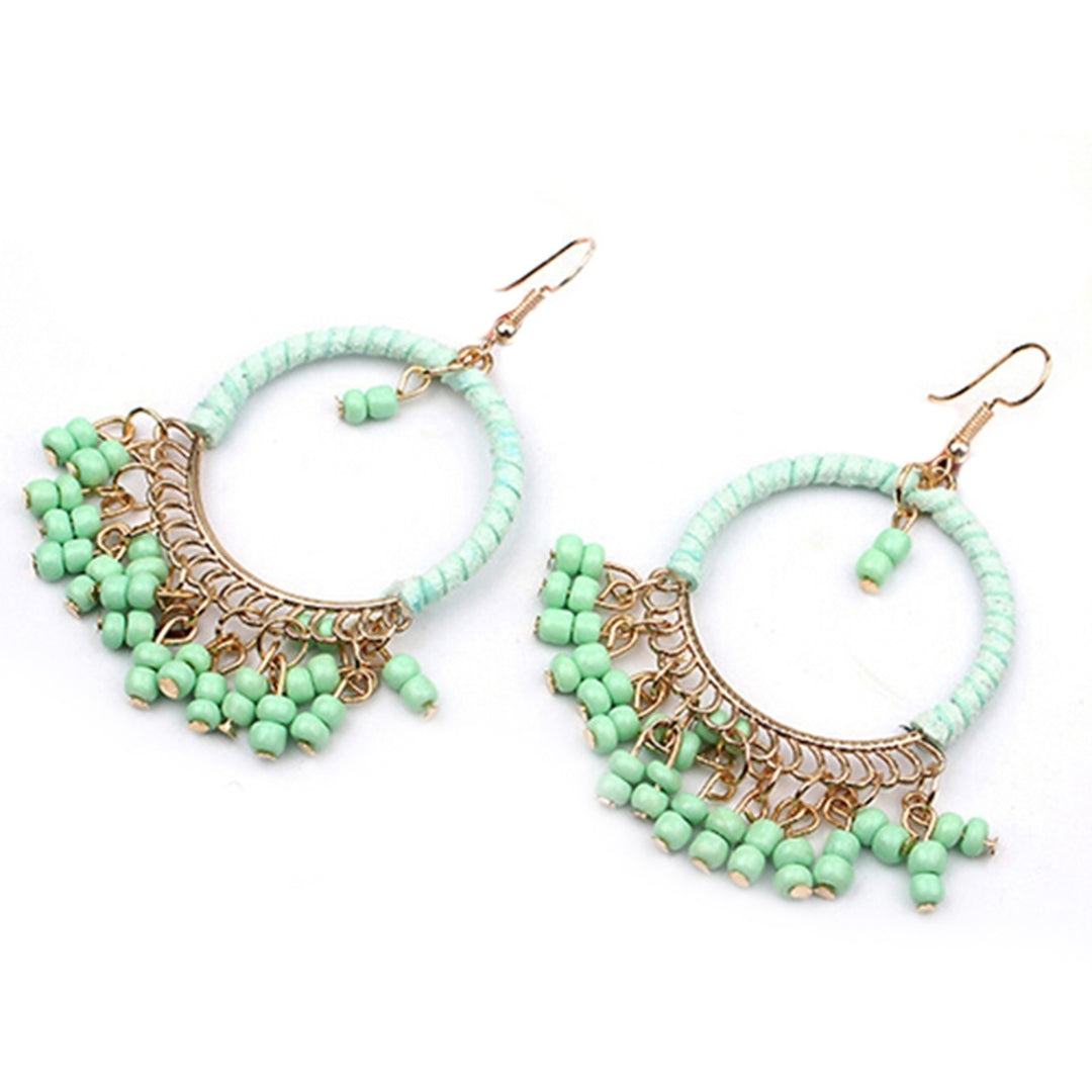 1Pair Earrings Boho Style Beads Tassel Design Alloy Dangle Hook Earrings for Daily Wear Image 9