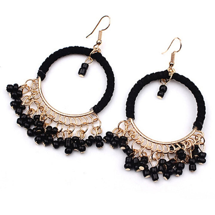 1Pair Earrings Boho Style Beads Tassel Design Alloy Dangle Hook Earrings for Daily Wear Image 10