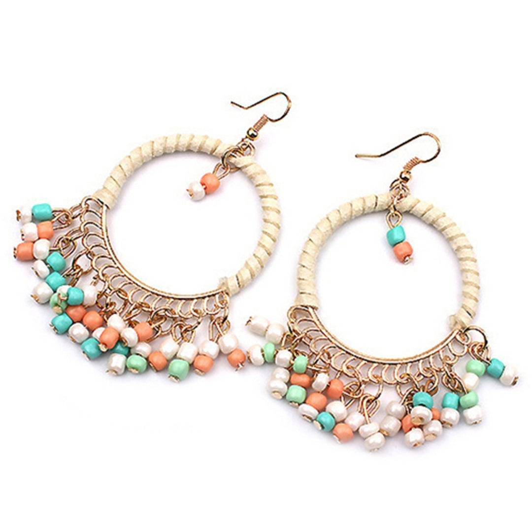 1Pair Earrings Boho Style Beads Tassel Design Alloy Dangle Hook Earrings for Daily Wear Image 12