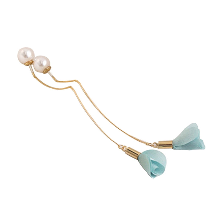 1 Pair Elegant Long Tassel Flower Pendant Faux Pearl Dangler Earring for Party Image 4