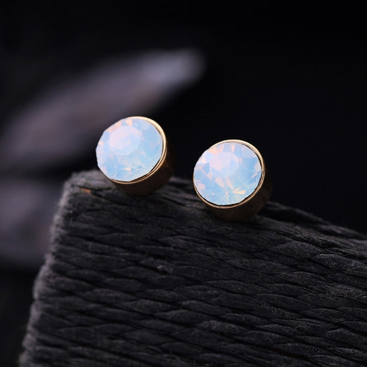 Women Chic Turquoise Rhinestone Fan Shape Front Back Ear Jacket Stud Earrings Image 4