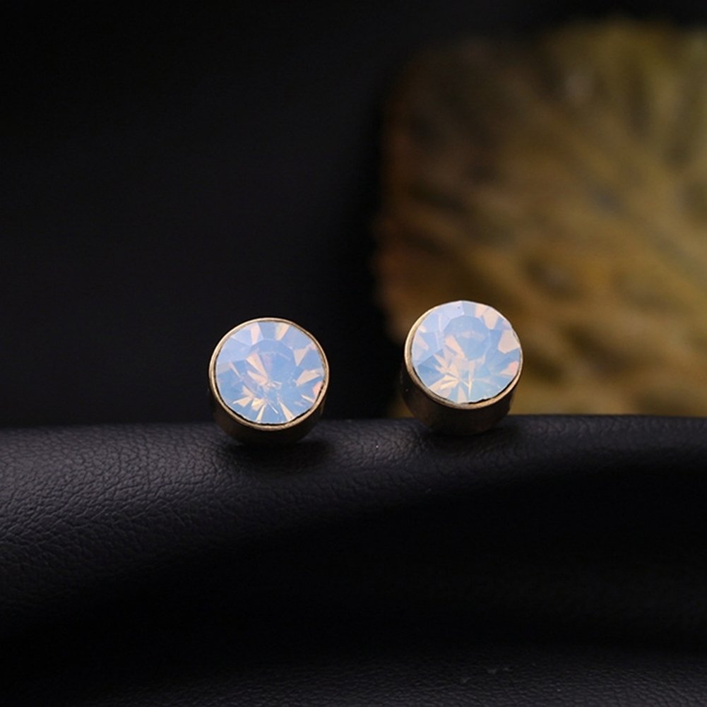 Women Chic Turquoise Rhinestone Fan Shape Front Back Ear Jacket Stud Earrings Image 4