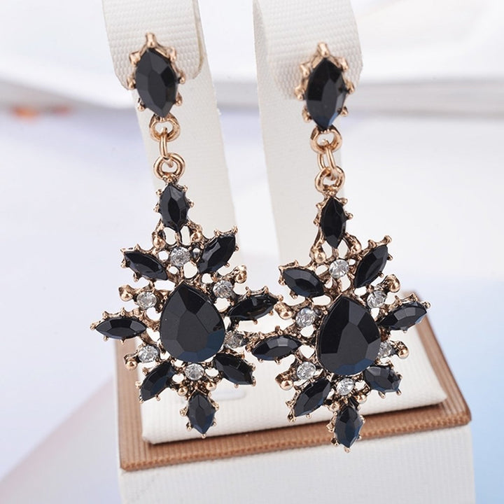 Women Teardrop Marquise Cut Shiny Rhinestone Snowflake Dangle Statement Earrings Image 1