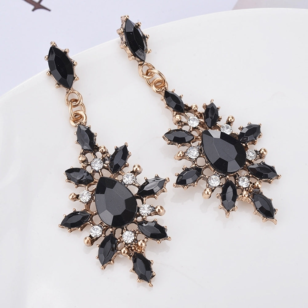 Women Teardrop Marquise Cut Shiny Rhinestone Snowflake Dangle Statement Earrings Image 2