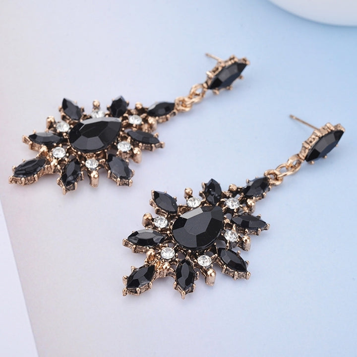 Women Teardrop Marquise Cut Shiny Rhinestone Snowflake Dangle Statement Earrings Image 3