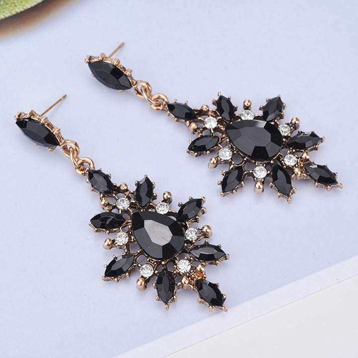 Women Teardrop Marquise Cut Shiny Rhinestone Snowflake Dangle Statement Earrings Image 4