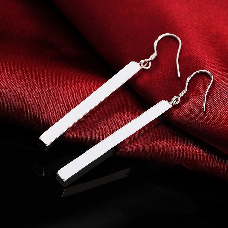 Silver Plated Long Dangle Bar Ear Hook Wedding Bridal Fashion Women Earrings Image 1